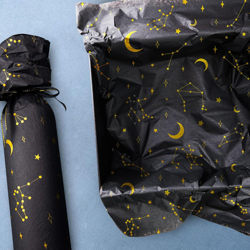 MR FIVE 30 Sheets Large 20" x 28" Gold Galaxy Tissue Paper Bulk,Gold Moon and Star Tissue Paper for Gift Bags,Star Tissue Paper for Birthday,Chris...