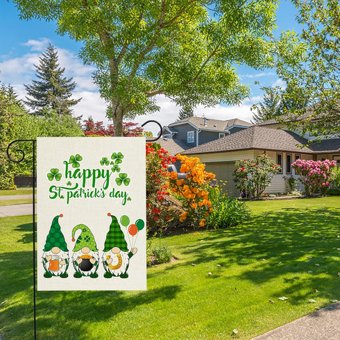 Happy St Patrick’s Day Garden Flag Gnomes for Outside Yard 12 x 18 Inch Double Sided Burlap Saint Patty’s Day Flags St Patricks Gnome Outdoor Deco...