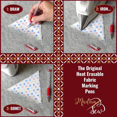 Madam Sew Heat Erasable Fabric Marking Pens for Sewing and Quilting | Fabric Markers for Sewing, Embroidery, Dressmaking with 4 Pens + 4 Refills |...