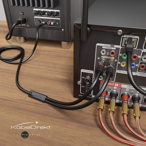 KabelDirekt – RCA/Phono Y Cable – 3ft Short – 1 to 2 RCA/Phono, Stereo Audio Cable (Coax, Male/Male Plugs, Analog/Digital, Adapter for subs/amps/H...