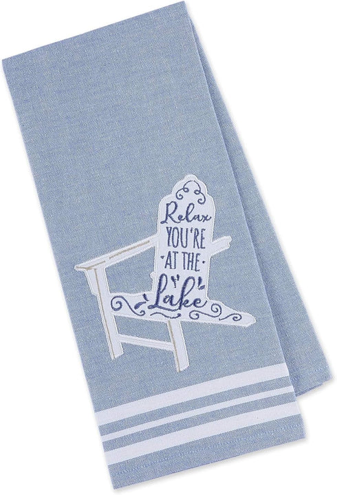 2 Embroidered Lake Kitchen Towels with 1 Plaid Towel | Relax You're at The Lake, Plaid Print, Lake Life Decor Theme Towel Set...
