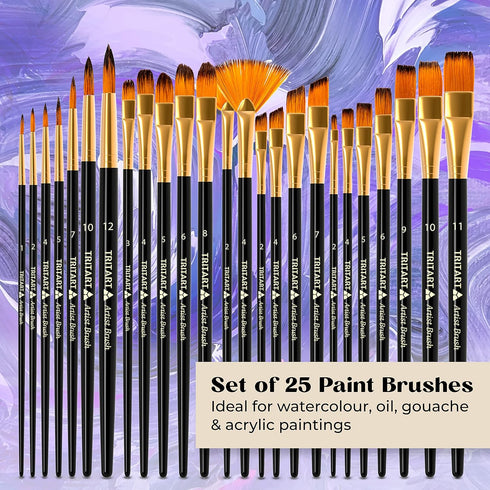 TRITART Paint Brushes for Acrylic Painting - Bulk Paint Brush Set of 25 - Suitable as Acrylic, Watercolour & Oil Brushes - Artist Paintbrushes, 2 ...