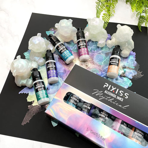 Pixiss Iridescent Color Changing Alcohol Ink Set - 5 Shades of Alcohol Ink for Epoxy Resin Supplies, Yupo Paper, Tumblers, Coasters - Resin Colora...
