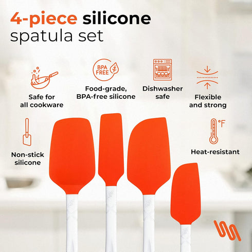 M KITCHEN WORLD Heat Resistant Silicone Spatulas Set | Rubber Spatula Kitchen Utensils Non-Stick for Cooking, Baking and Mixing | Ergonomic, Dishw...