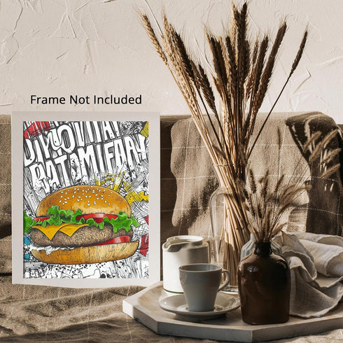 Posterizer 1 pcs-A juicy colorful hamburger-comic book inspired food art -4-Kitchen & Bar Art Art for Cafe, Restaurant, Coffee Bar - unframed wal...