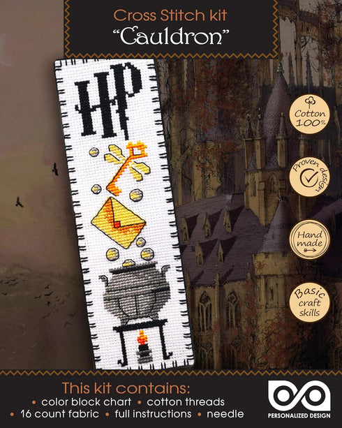 Counted Cross-Stitch Kit of Bookmark ‘Cauldron' - Harry Potter Hand Embroidery Kit with Pattern Design...