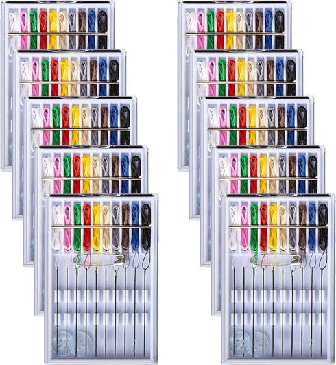 10 Boxes Travel and Home Quick Fix Sewing Kit Pre Threaded Needle Kit Assorted Color Mini Sewing Kit...