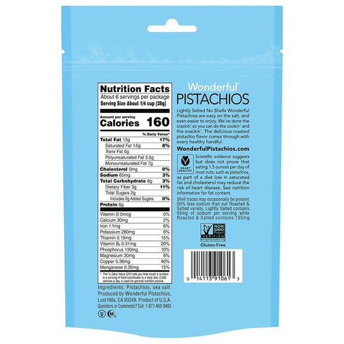 Wonderful Pistachio Lightly Salted Shelled Pistachios, 6 OZ...