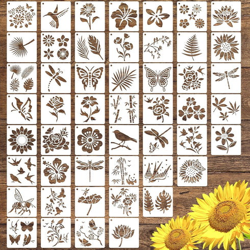 50 PCS Flower Painting Stencils Reusable Flower Stencils for Painting on Wood Rocks Canvas Fabric Glass Pottery 4x4 Inch...