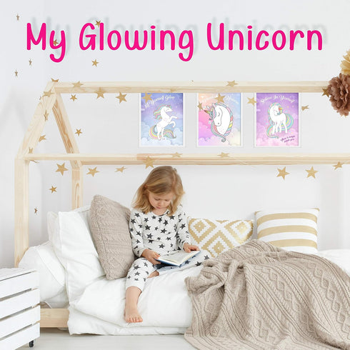 Unicorn Wall Decor, Glow In The Dark Unicorn Posters for Girls Bedroom, Glowing Pictures including Inspired Words, Birthday Gift for Girls, Little...