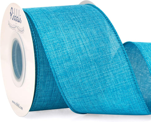 Ribbli Turquoise Blue Linen Wired Ribbon,2-1/2 Inch x Continuous 10 Yard, Blue Burlap Wired Ribbon Easter Ribbon for Wreaths, Big Bow Crafts,Gift ...