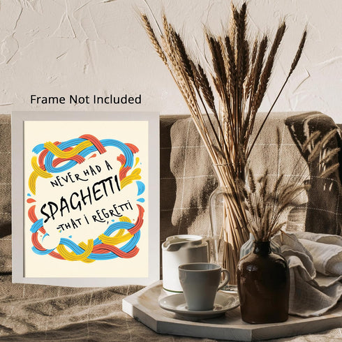 Posterizer 1 pcs-Funny Colorful Kitchen Print, Spaghetti Regretti-Kitchen & Bar Art-GIft for Men Women Teens-Art for Cafe, Restaurant, Coffee Bar ...