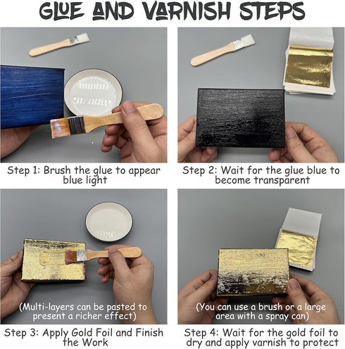 Gold Leaf Kit, Gilding Adhesive 200ml Set, Water Based Adhesive and Protective Varnish Whit Gold Leaf Sheet 100 pc, for Craft Supplies, Painting, ...