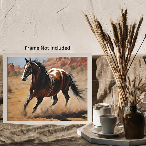 Posterizer 1 pcs- Pretty brown and white horse running in the desrt-Art for Animal Lovers- Gift for Men Women Entrepreneur Teens-decor for Bedroom...