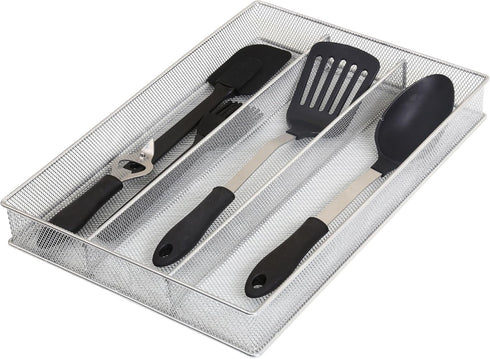YBM Home Metal Silverware Organizer for In-Drawer Cutlery Storage, 3 Compartment Mesh Cutlery Flatware Tray Sorts Kitchen Utensils, Great for Offi...