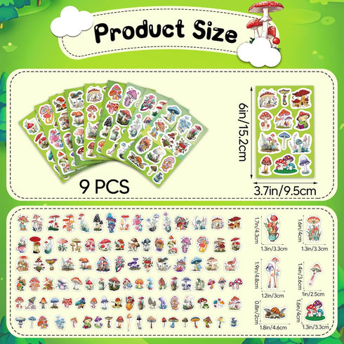 Mushroom Water Bottle Stickers for Kids Glow in The Dark, 107 PCS Vinyl Waterproof Stickers Pack for Laptop Skateboard Phone Case, Forest Aestheti...