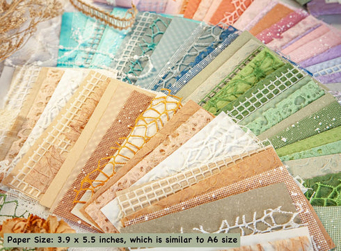 96 Sheets Textured Scrapbook Paper and Mesh Fabric Assorted Set - 6 Pack Mixed Special Paper for Scrapbooking Planner Bullet Junk Journal Supplies...