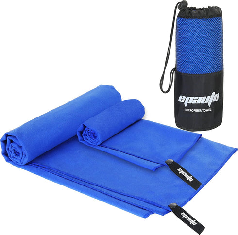 EPAuto Microfiber 2-Pack Fast Drying Towels (60" x30'') with Face/Hand Towel (24" X15'') for Travel, Beach, Backpacking, Camping and Gym...