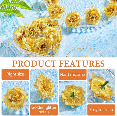 Syhood 100 Pieces 1.77" Gold Artificial Roses Head Bulk Small Silk Fake Rose Buds for Decoration, DIY Crafts, Wedding Centerpieces Bridal Shower P...