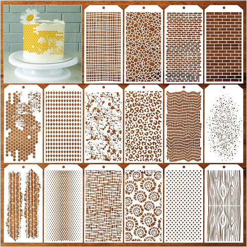 16 Pieces Stencils for Painting, Abstract Texture Stencils Crafts Reusable Layering Stencil Brick Shoe Pattern Templates for Drawing Card Making C...