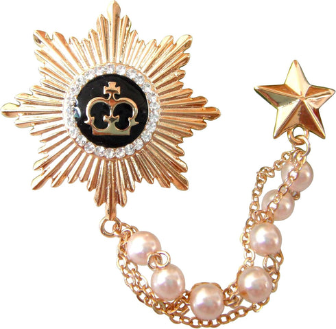 Navachi 18k Gold Plated Multicolor Enamel White Crystal Medal of the Royal Brooch Pins...