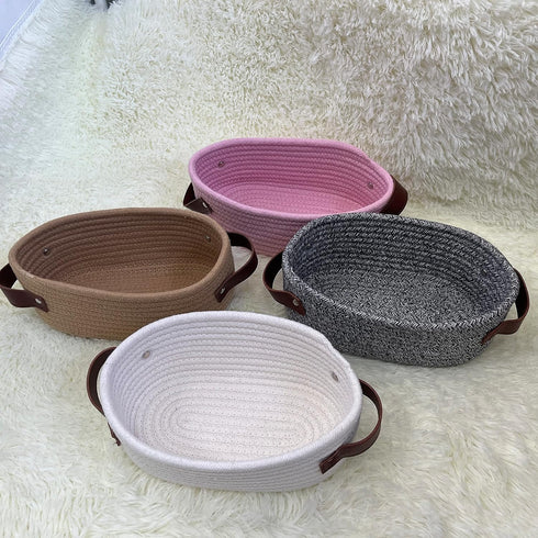 ABenkle Small Woven Basket, Mini Cotton Rope Storage Basket, Tiny White Easter Basket, Oval Decorative Toy Dog Cat Basket for Nursery, Empty Gift ...