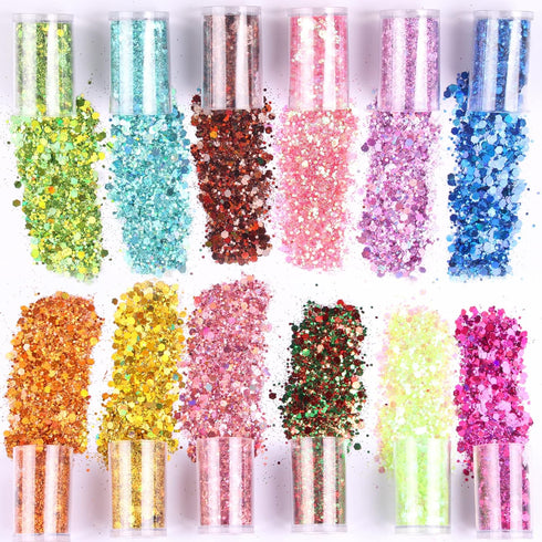 Chunky Fine Mixed Glitter,Set of 45 Colors,Holographic Glitter for Epoxy Resin DIY Craft,Nail Art,Face Eye Hair Make up,Iridescent Sequin Flake Ch...