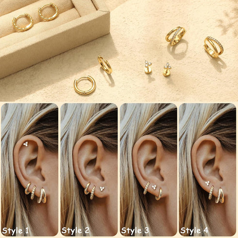 BESTEEL 4 Pairs Gold Silver Hoop Earrings Set for Women Small 14K Gold Filled Dainty Cartilage Huggie Earring Set for Multiple Piercing Hypoallerg...