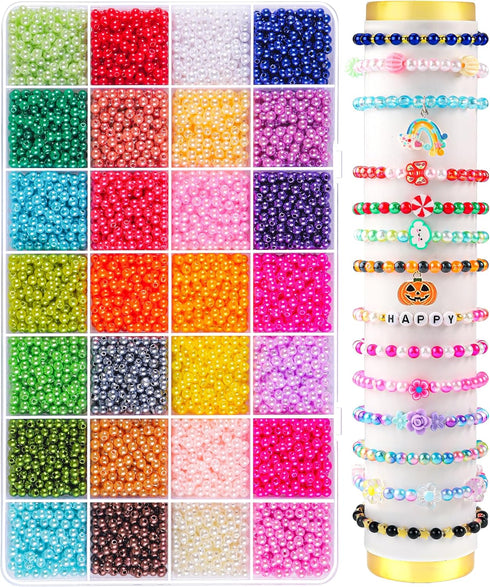 4200PCS Pearl Beads for Jewelry Making 28 Colorful 4mm Round Pearl Beads for Bracelets Making Kit Small Pearl Filler Beads for DIY Craft Necklace ...