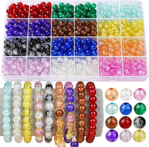 LEOBRO Crackle Glass Beads for Jewelry Making, 8MM Beads for Bracelets, Circle Crystal Bead Set, Crackle Glass Beads for Jewelry Making, Bulk Brac...