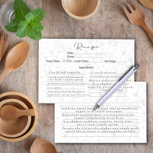 Blank Recipe Cards Double Sided 4x6 - Set of 50 thick Black and White Florals Farm Recipe Cards 4x6- Recipe Cards for Bridal Shower and Mother's D...