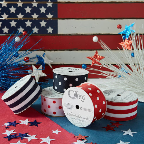 Offray 153091 1.5" Wide Grosgrain Craft and Decorative Ribbon, 9-Foot Spool, Navy Blue Polka Dot...