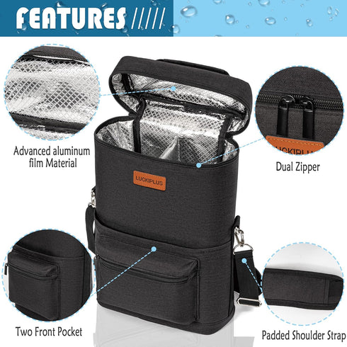 Insulated Wine Carrier Bag for 2 Bottles with Padded Shoulder Strap...