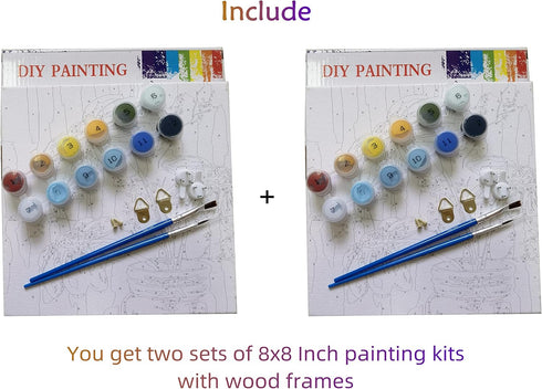 TINDAY 2PCS Framed DIY Paint by Numbers Kit for Adults Beginner Kids DIY Canvas Paint by Numbers Acrylic Painting for Home Decoration Paint by Num...