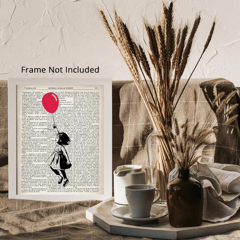 Posterizer 1 pcs-Dictionary Graffiti Art Print, Girl With Balloon-Fantasy & Fiction Art-Abstract & Modern Art- Gift for Men Women Teens-Dining Ro...