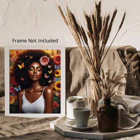 Posterizer 1 pcs-butterflies , flowers African womans decor-Floral & Botanical Art-Afro-American Art Collection-Gift for Moms-Living Room Bedroom ...