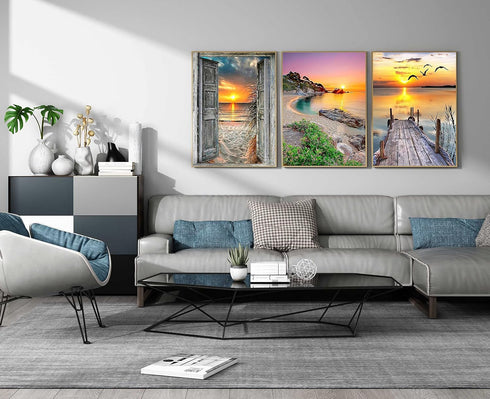 CHWGLFGG 4 Pack Diamond Painting Kits for Adults Beginners,DIY 5D Beach Landscape Diamond Art Kits,Round Full Drill Seaside Sunset Scenery Gem Art...