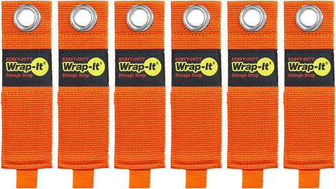 Heavy-Duty Wrap-It Storage Straps - 13-inch (6-Pack) Blaze Orange - Garage Organizer and Extension Cord Hanger for Garage Gadgets...
