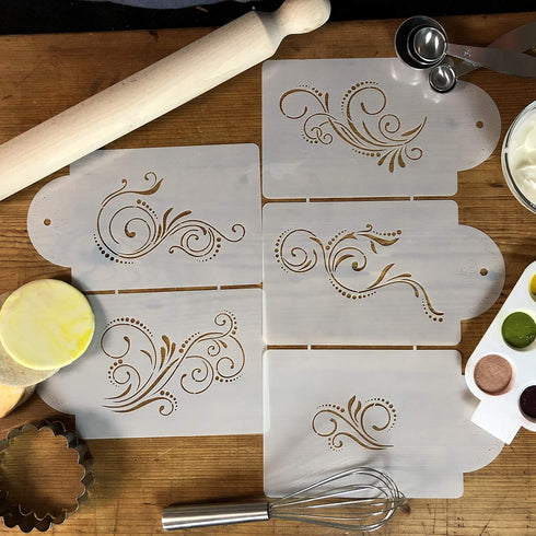Designer Stencils C480 Five Scroll Cake Stencil Set, Beige/semi-transparent...