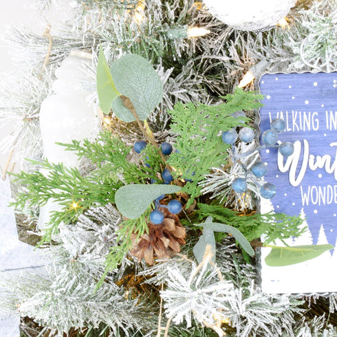 AuldHome Design Blue Berry Greenery Picks (Set of 3, 16-Inch); Juniper Tree Floral Picks for Christmas and Seasonal Decor...