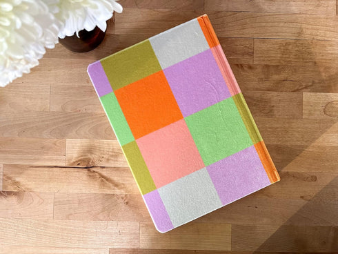 DesignWorks Ink Jumbo 7.5" x 10.25" Notebook Journal with 200 Lined Pages, Ribbon Marker, and Pockets, Velvet Rainbow Check...