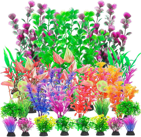 30Pcs Aquarium Plants, Fish Tank Accessories Artificial Aquatic Plants,Full Set of Fish Tank Decorations, Various Sizes...
