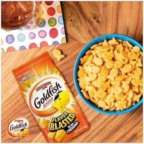 Goldfish Flavor Blasted Xtra Cheddar Cheese Crackers, Baked Snack Crackers, 6.6 oz Bag...