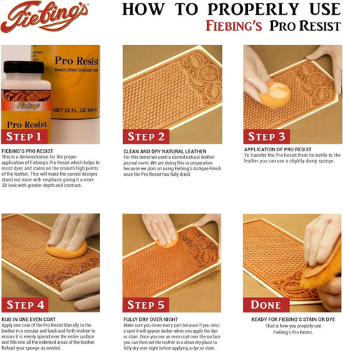Fiebing's Pro Resist (4 oz) - Maximize Contrast for Antiquing, Staining, Dyeing Leather - Top Finish Resists Moisture, Sun & Dirt - Seal & Protect...