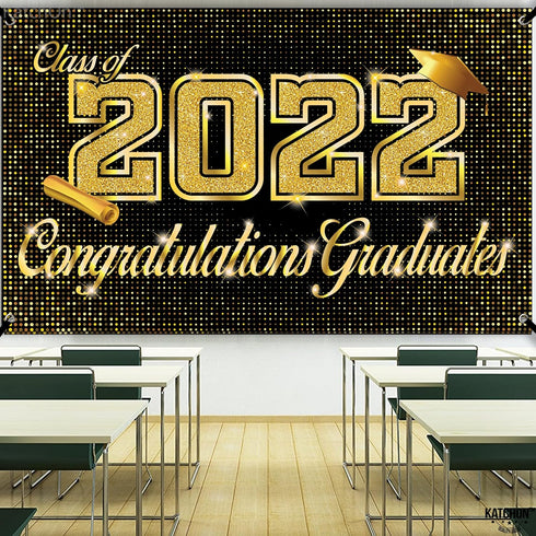 Class of 2022 Congratulations Graduate Banner -72x44 Inch Graduation Banner | Congratulations Banner Black and Gold Graduation Decorations 2022 | ...