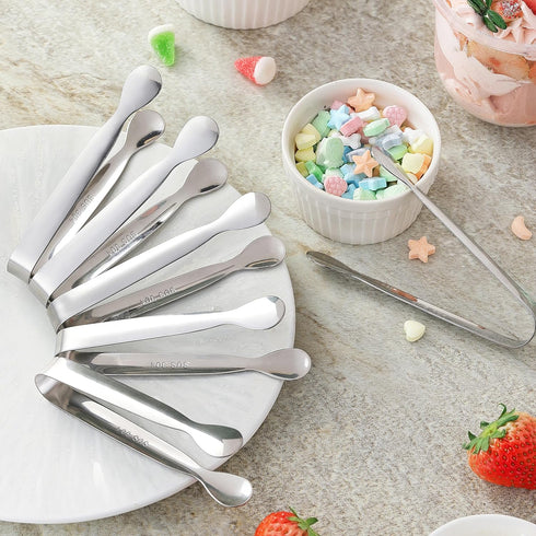 6PCS Mini Small Tiny Tongs, 4.25Inch Stainless Steel Small Tongs for Serving Food, Durable Kitchen Metal Tongs for Ice, Salad, Toaster, Desserts, ...