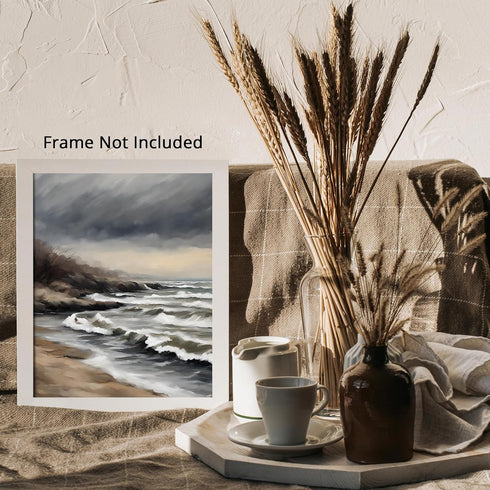 Posterizer 1 pcs-the sea and the beach in winter in oil painting style-2-Landscape & Nature Art-GIft for Men Women Teens-Dining Room Decor- unfram...