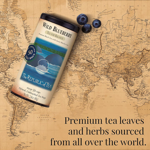 The Republic of Tea - Wild Blueberry Tea, 2.8 oz Tin | 50 Tea Bags, Gourmet Black Tea | Caffeinated...