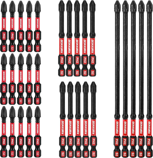 Impact Tough #2 Phillips Mixed 2/3/6 in. D2 Steel Long Extension Insert Driver Bits,30Pack 1/4 Inch Hex Shank Long Cross Magnetic PH2 Screwdriver ...