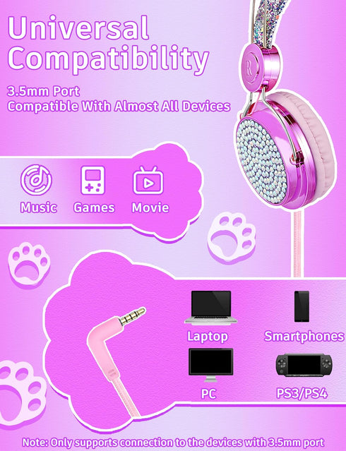 Kids Pom Headphones with Mic for Travel/Car/Plane,Added 85DB Limit Function&Shareport,Unicorns Gifts for Girls,On/Over Ear HD Stereo Wired Headset...